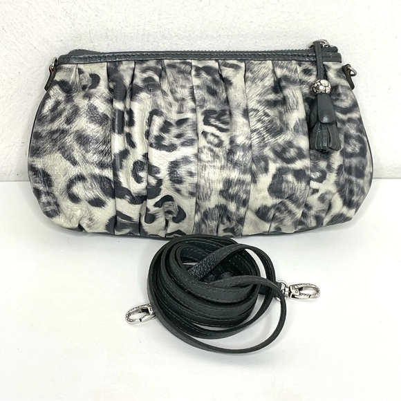 BRIGHTON Cosmo Cat Crossbody Clutch Leopard Print Black Grey Removable Strap - Picture 11 of 15